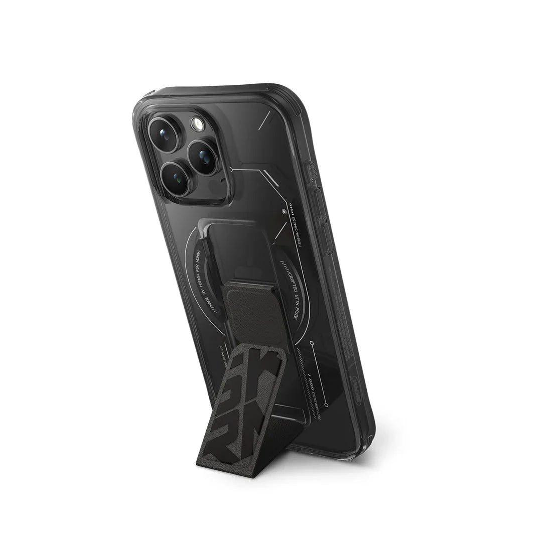 Skinarma iPhone 15 Pro Helio Magsafe Grip-Stand Cover - Black - Tashqila Skinarma iPhone 15 Pro Helio Magsafe Grip-Stand Cover - Black - Tashqila